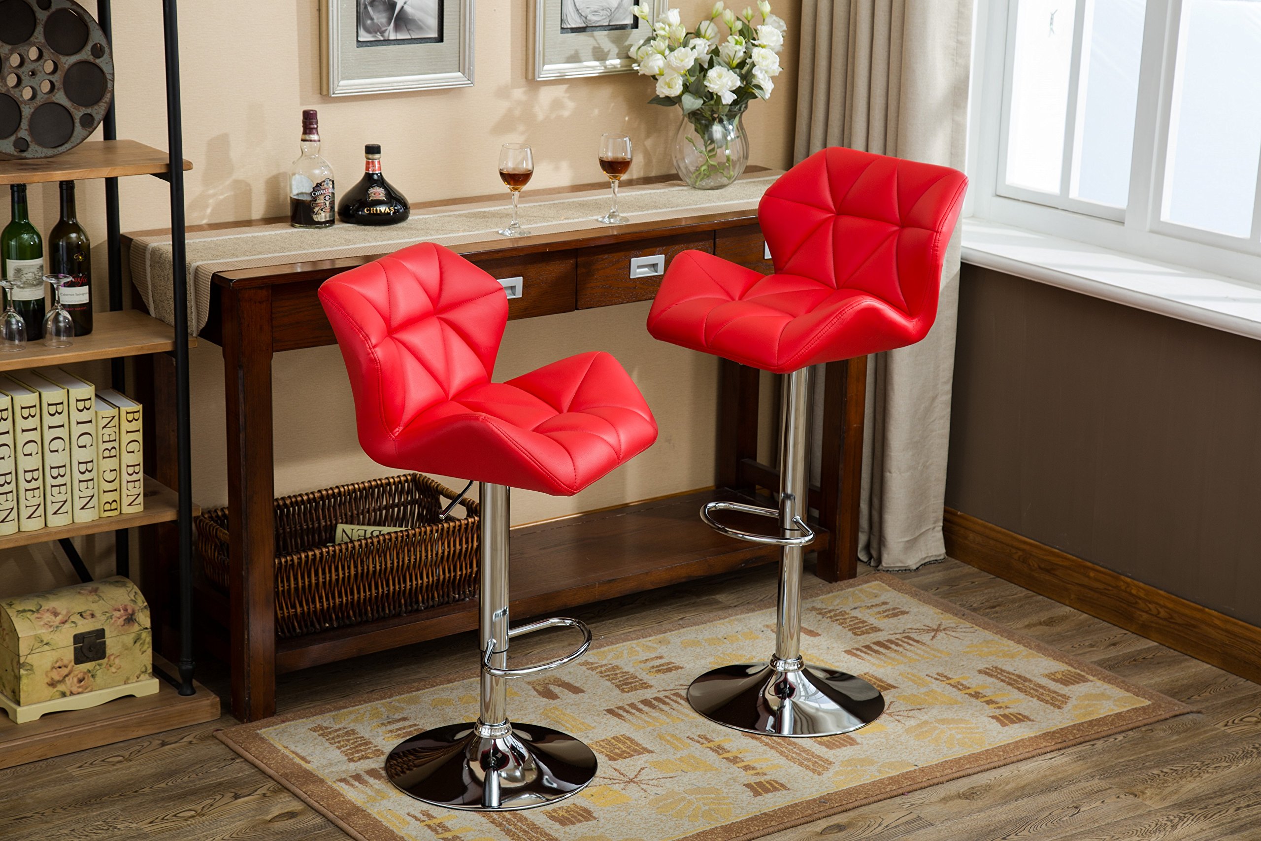 Photo 1 of *** MINOR DAMAGE*** Roundhill Furniture Glasgow Contemporary Tufted Adjustable Height Hydraulic Red Bar Stools, Set of 2