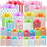 MUMULULU 56 PCS Assorted Sizes Gift Bags 28 Gift Bags 4 Sizes 28 Tissue Papers 7 Color Bulk Perfect for Birthdays Weddings Parties Holidays 4 Sizes Multiple Colors