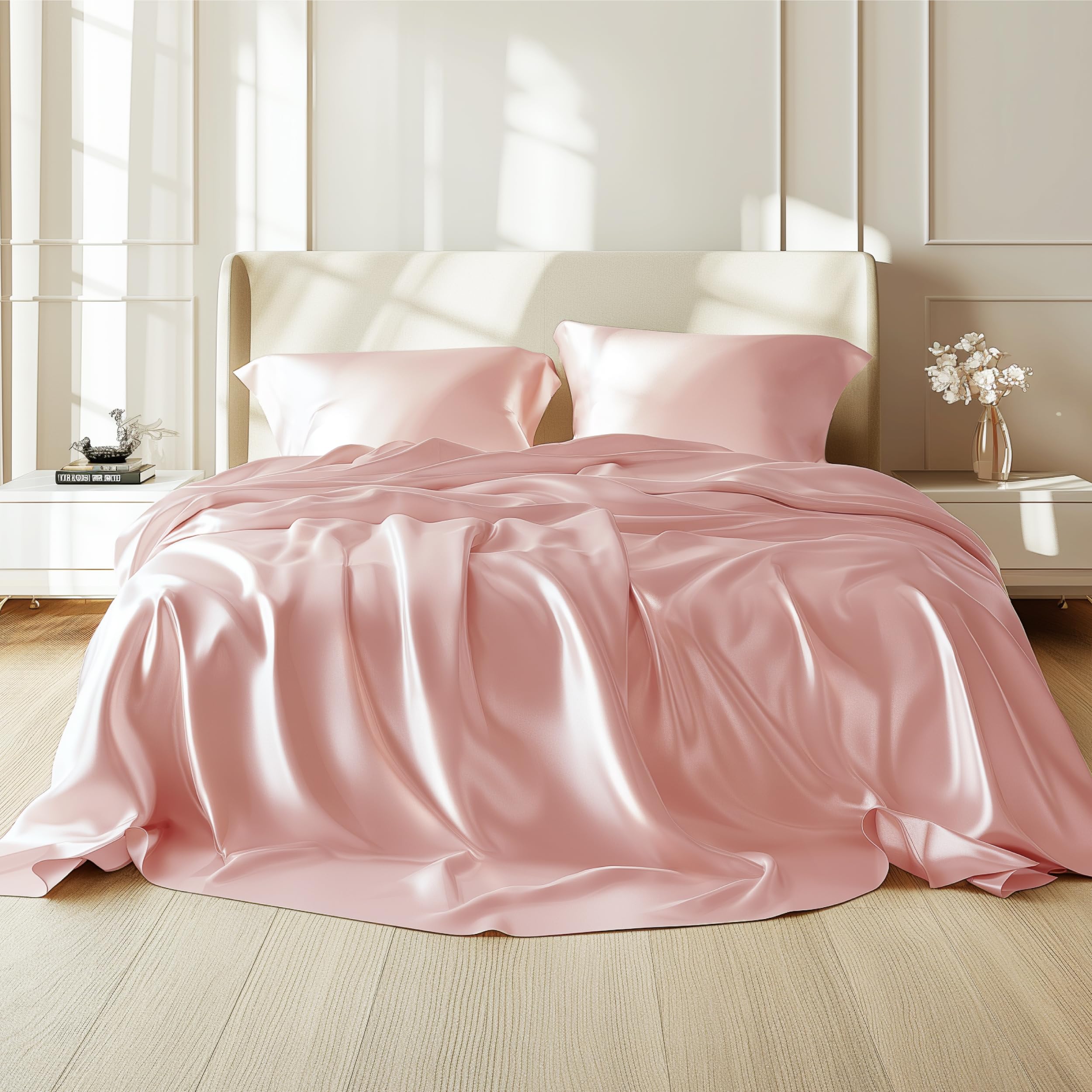 Luxury Satin Silk Bed Sheet Set Deep Pocket Wrinkle Free Twin To King Sizes
