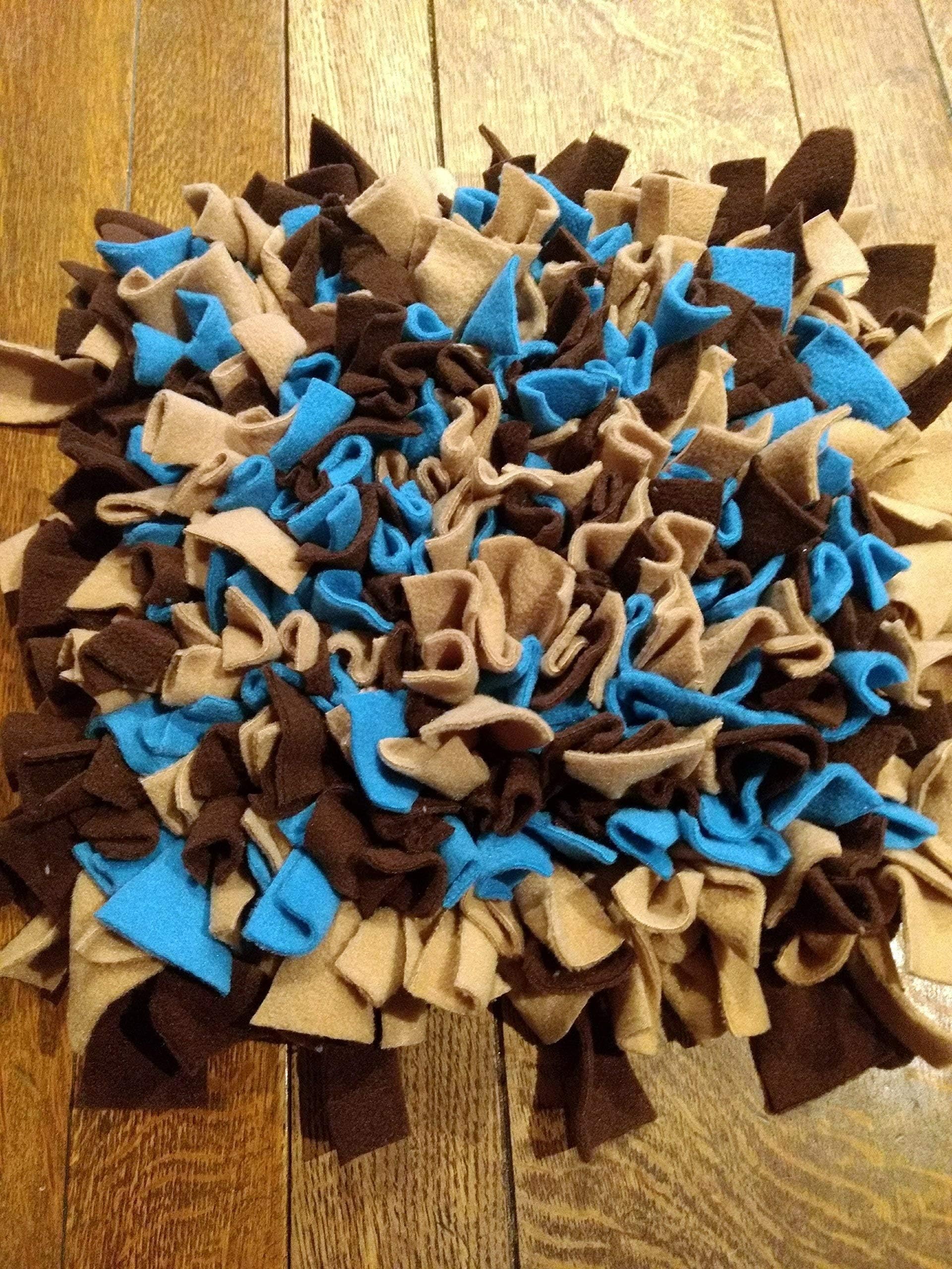 The Snuffle Rug - Dog enrichment - cognitive puzzle - food bowl substitute - Snuffle Mat - Brown, tan and turquoise