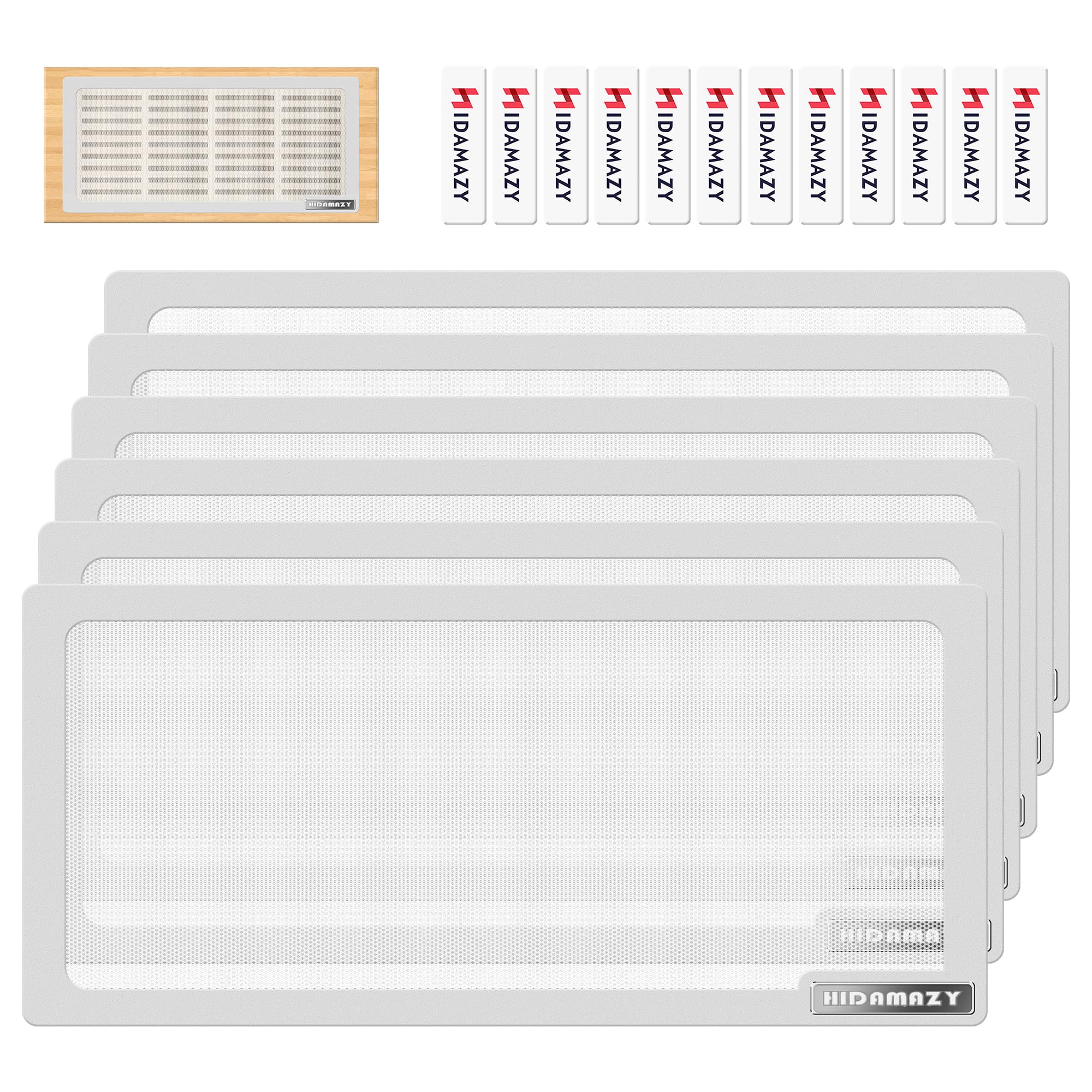 Floor Vent Covers 305x140mm, 6 Pack Air Vent Screen Cover Magnetic Vent Covers for Ceiling Easy Install PVC Mesh Heat/AC Register Vent Covers for Home Floor, Wall, Air Vent Filters (White, Φ1.5mm)