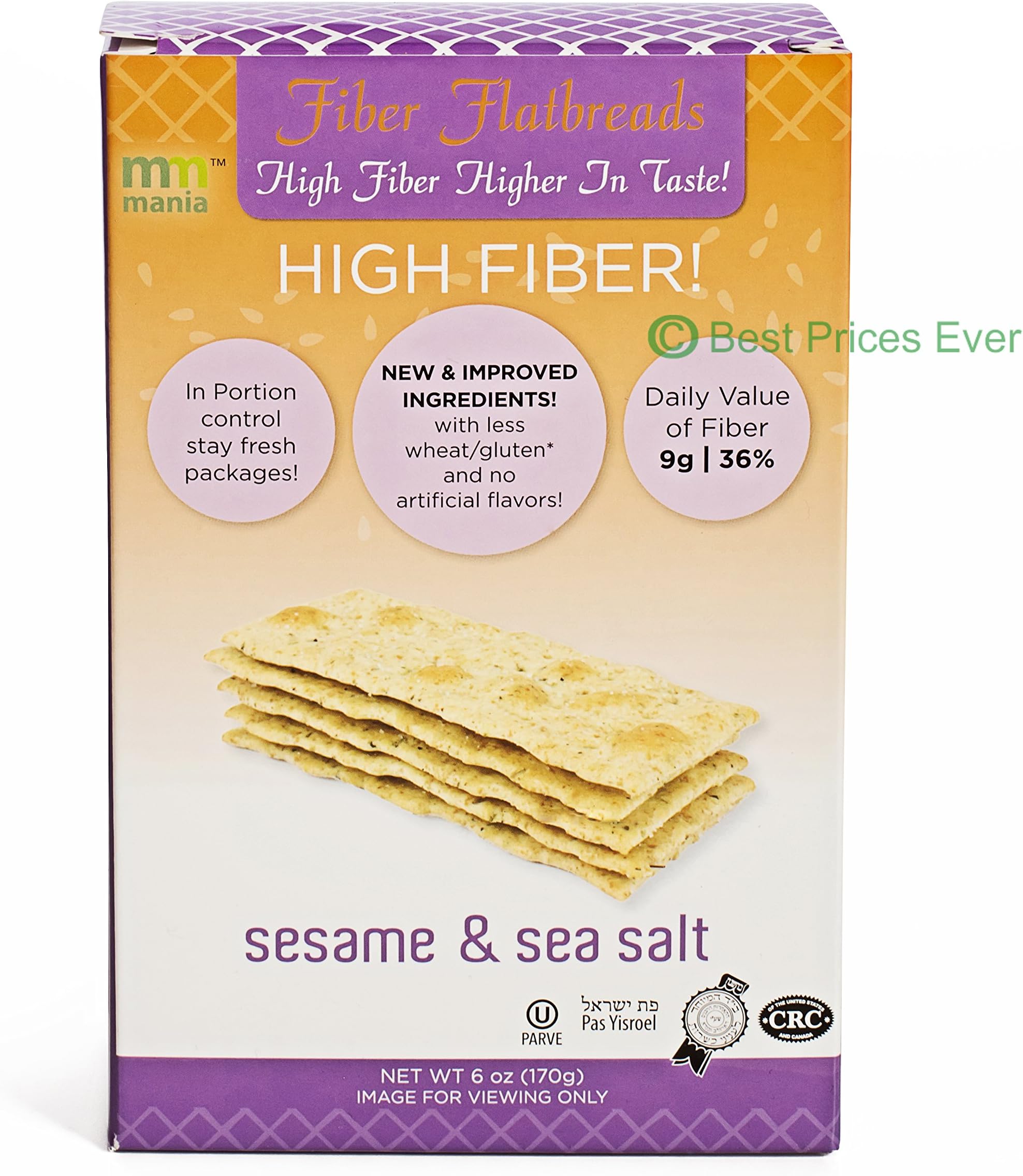 mm mania Sesame and Sea Salt Fiber Flatbreads, High Fiber Flatbreads, 6 Oz, Kosher Flat breads, Low Calorie Snack Compared: Wasa Flatbread Thins, Best Seller Flatbreads, Kosher Yoshon