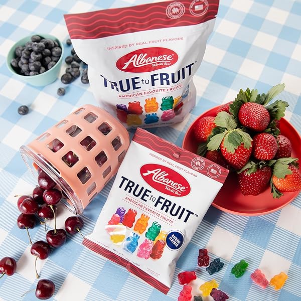 ALBANESE WORLD’S BEST TRUE TO FRUIT™ – AMERICAN FAVORITE FRUITS GUMMIES, 18.75OZ BAG OF CANDY