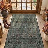 Vintage Floral Dark Green 3x5 Area Rugs for Entryway, Kitchen, Bedroom Beside Rug, Laundry Room, Non-Slip Low Pile Ultra Soft Stain Resistant Small Carpet