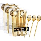Novelty Modern Flatware, Cutlery,Disposable Plastic Soup Spoons Luxury Gold 64 Count