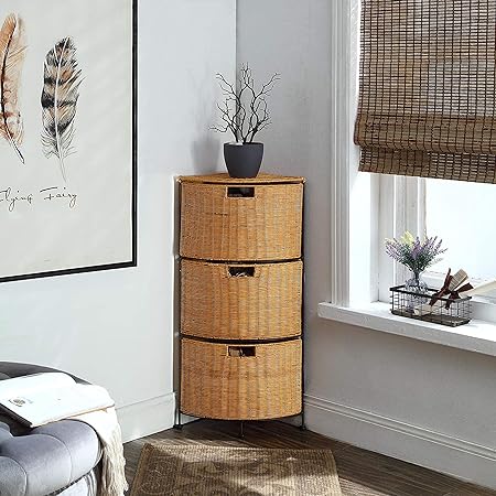 Coin 3 Wedge Forme Tiroirs D Angle En Metal Noir Et En Osier Couleur Miel Coffre Amazon Fr Cuisine Maison