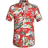 SSLR Men's Santa Claus Party Tropical Ugly Hawaiian Christmas Shirts