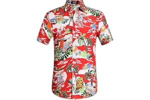 SSLR Men's Santa Claus Party Tropical Ugly Hawaiian Christmas Shirts