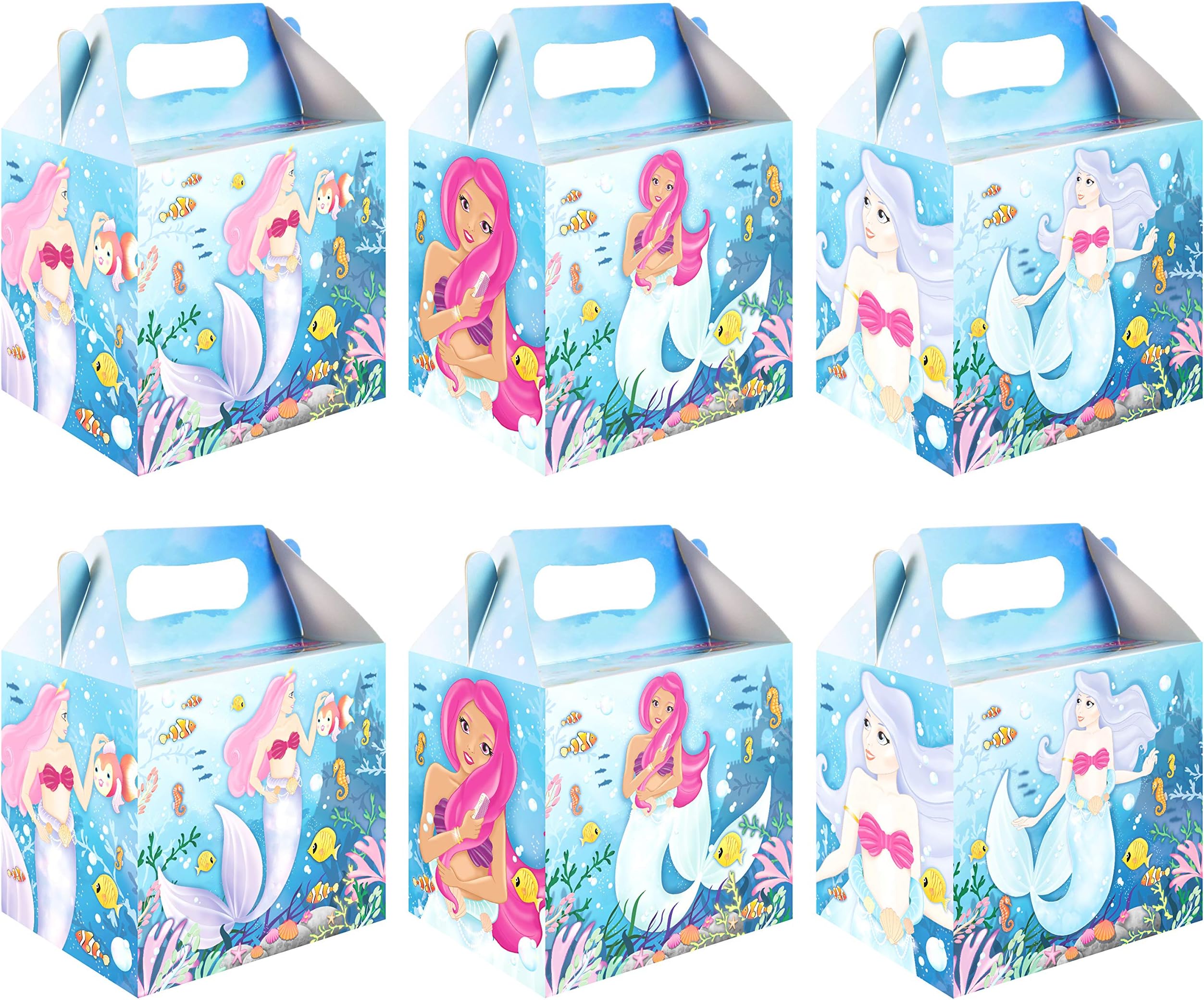 Oxford Novelties 6/12/24/36 Mermaids Card Party Favour Loot Boxes Birthday Sweets Food Handle (6 Boxes)
