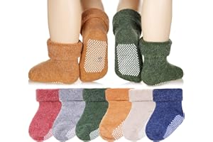 Eyean Baby Wool Grip Sock Soft Winter Warm Thick Non Slip Toddler Boy Girls Crew Socks For Children 6 Pairs