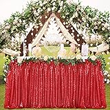 Red Sequin Table Skirt 9ft for Rectangle Square