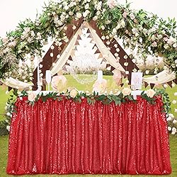 Red Sequin Table Skirt 9ft for Rectangle Square