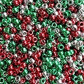 Amaney Christmas Pony Beads Red Green White 500Pcs 6x9mm Mixed Colors Acrylic Electroplated Pony Beads