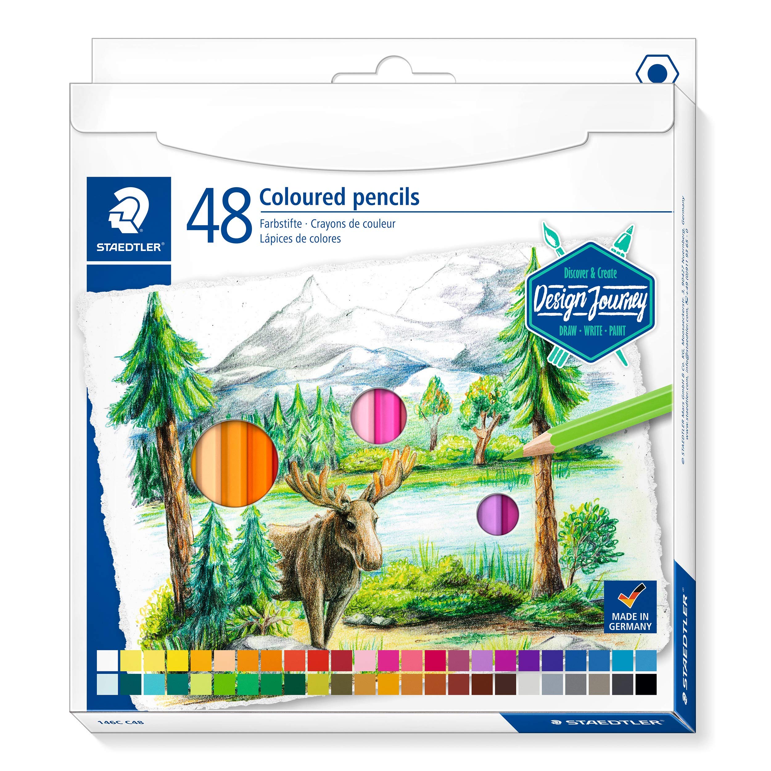 STAEDTLER ST 146C C48 Classic Hexagonal Soft Lead, Highly Pigmented, Cardboard Case with 48 Bright Colours, Multicoloured