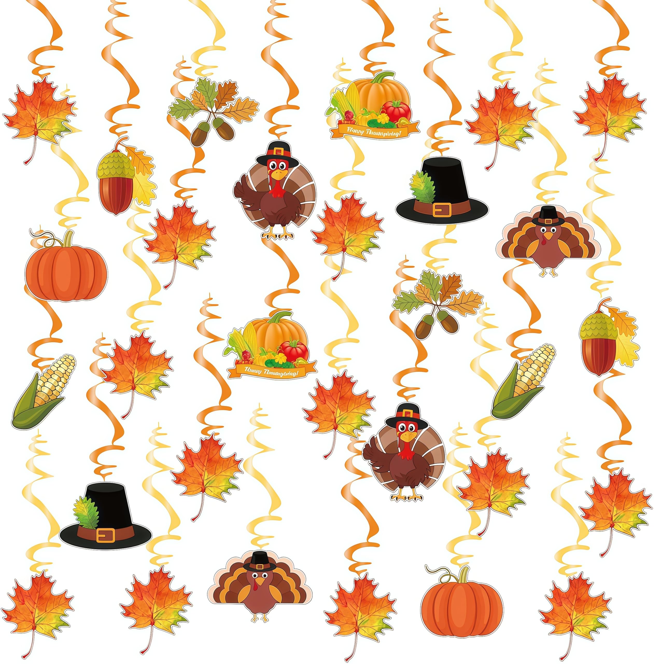 30 Rolls Thanksgiving Party Hanging Swirl Decorations-Autumn Pumpkin Chicken Hanging Swirls Ceiling Decorations Shiny Foil Swirls for Thanksgiving,Autumn Home Fall Thanksgiving Party Supplies