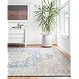 Loloi Layla Collection, LAY-07, Blue/Tangerine, 7'-6" x 9'-6", 13" Thick, Area Rug, Soft, Durable, Vintage Inspired, Distress