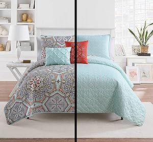 VCNY Home Yara 5 Piece Reversible Quilt Set, Full/Queen, Multi