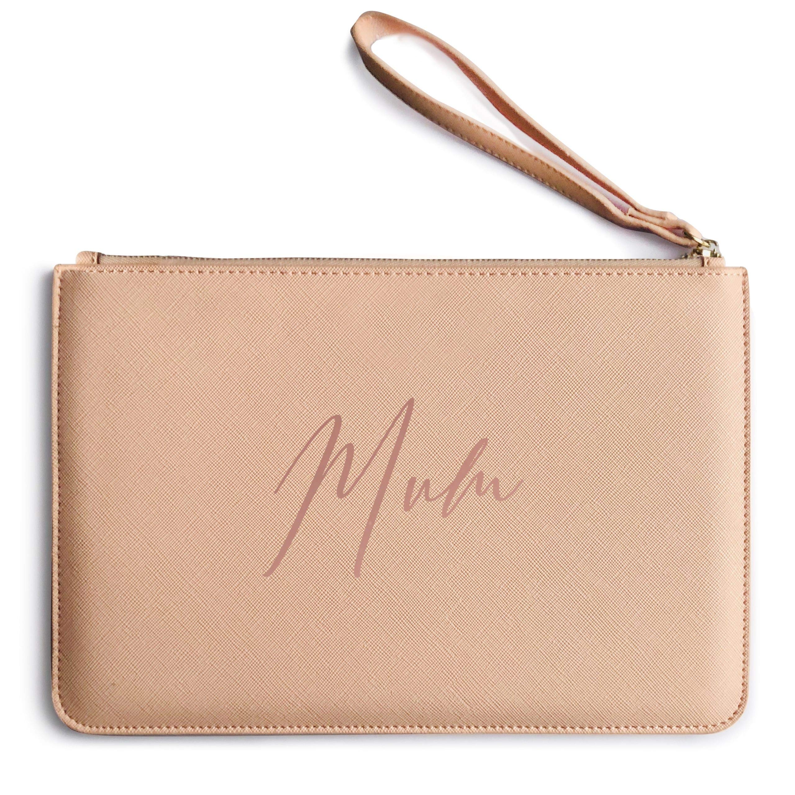 Clutch Bag For Mum - Mothers Day Gift Makeup Cosmetics Pouch - Rose Gold Mum Print, Soft Pink