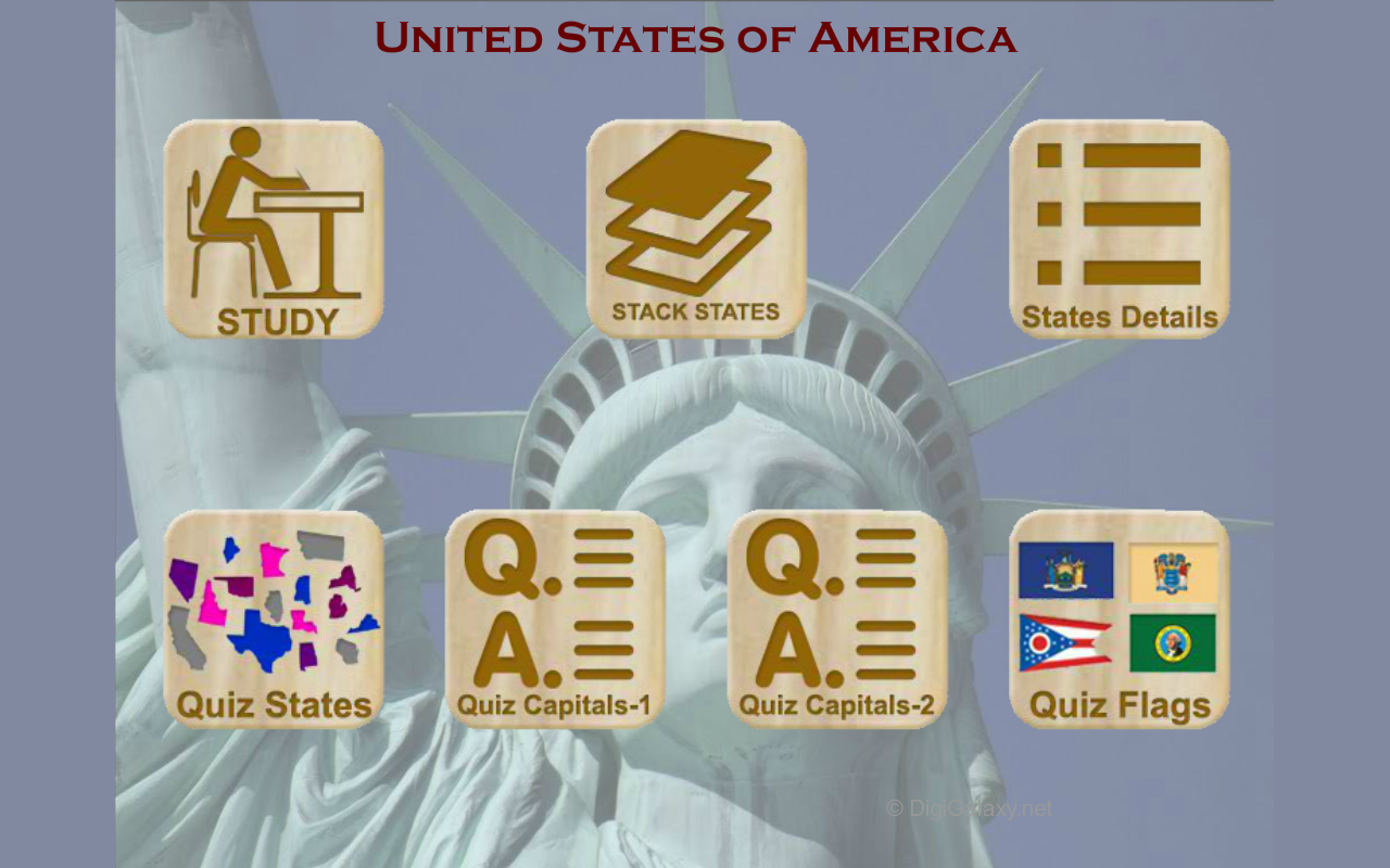 Learn United States of America Capitals Flags Map Puzzles Quiz History Details [Download]