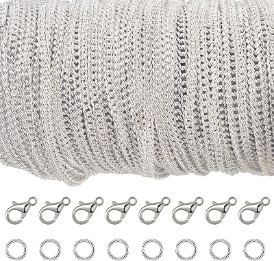 Shappy 33 Feet Silver Plated Cable Chain Necklace with 30 Jump Rings 20 Lobster