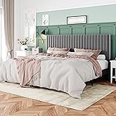 Allewie King Bed Frame, Velvet Upholstered Platform Bed with Adjustable Vertical Channel Tufted Headboard, Mattress Foundation with Strong Wooden Slats, Box Spring Optional, Easy Assembly, Grey