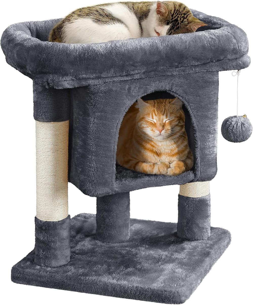 Yaheetech 59cm Basic Cat Tree Tower with Perches Condo and Ball Dark Grey
