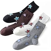 Mottee&Zconia Womens Crew Socks over Dress Cute Star Pattern Cotton White Black Fashin Socks 8pack (Size5-9)