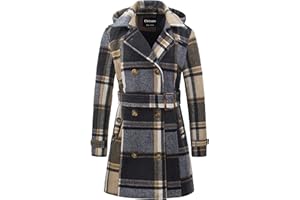 Chrisuno Women's Double Breasted Pea Coat Hooded Long Winter Trench Coat