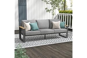 RoyalCraft Aluminum Outdoor Couch, All-Weather Metal Patio 3-seat Sofa with Soft Thick Cushions, Patio Sofa Couch for Porch Backyard Garden, Grey