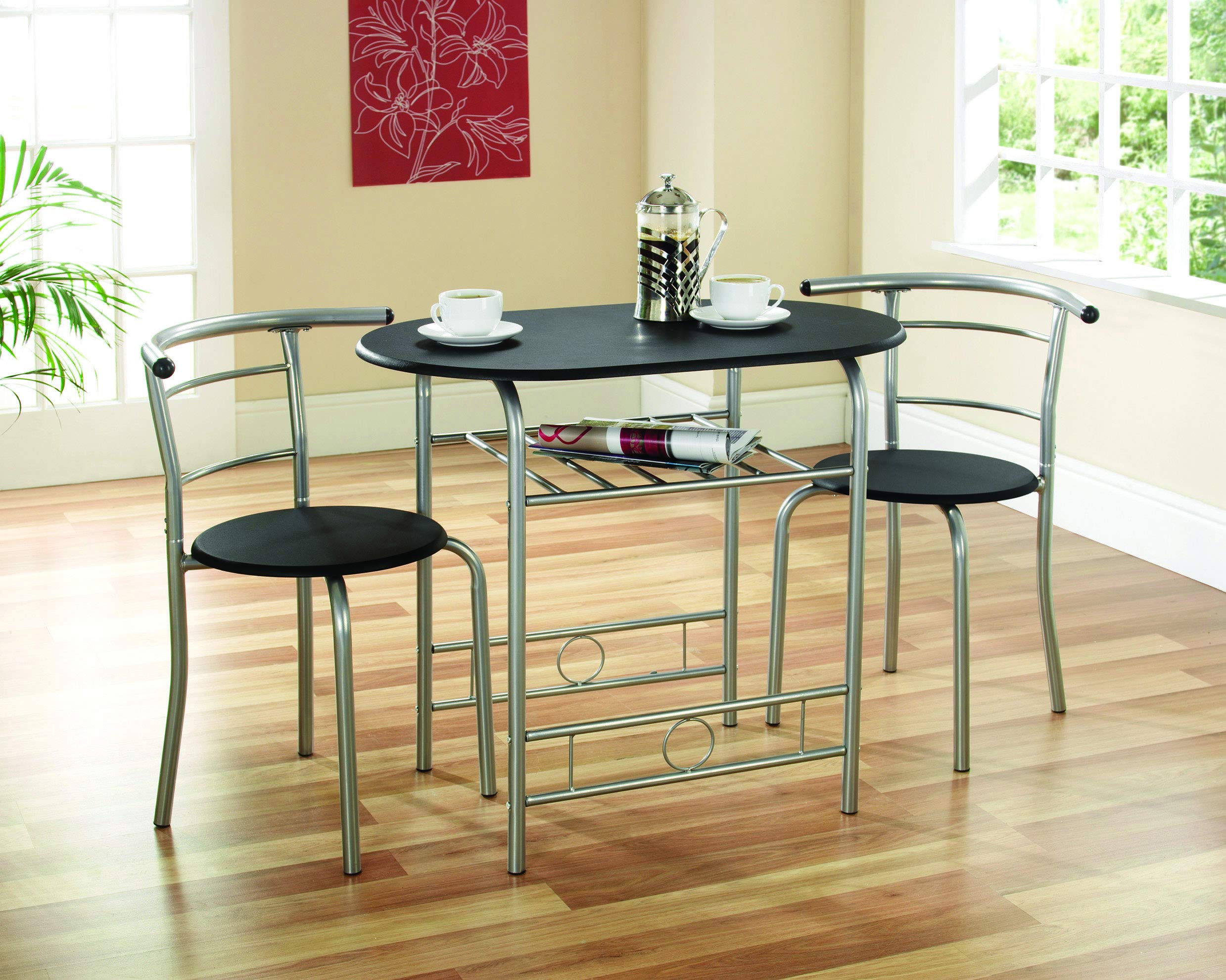 Greenhurst Compact Dining Set with Black Laminated MDF Top and Silver Powder Coated Steel Frame