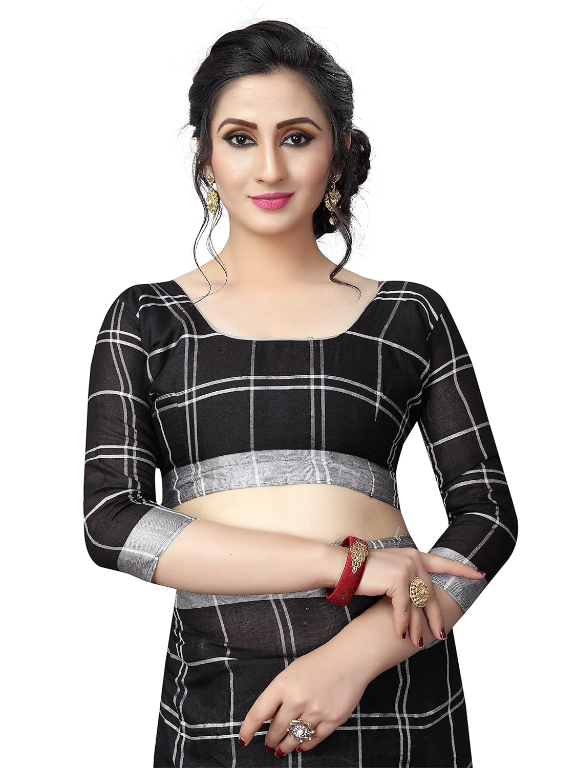 perfectblue women's linen saree with blouse piece (linenmaxvariation)