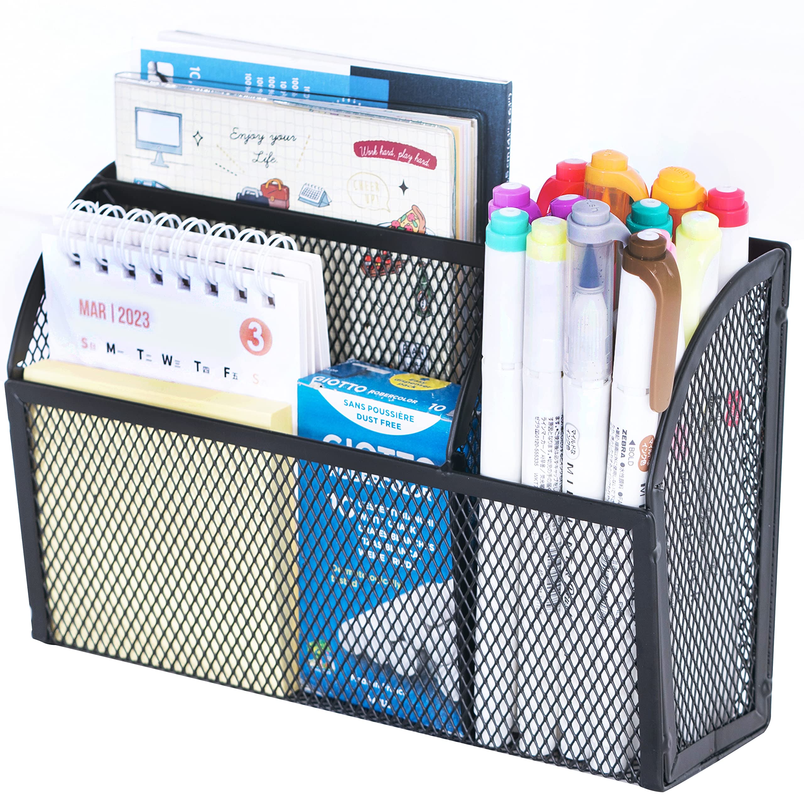 Photo 1 of DALTACK Magnetic Pencil Holder Magnetic Shelf for the Whiteboard 3-Grid Mesh Magnetic Pen Holder for Refrigerator Magnetic Organizer Locker Accessories Organizer for Home, School and Office, Black