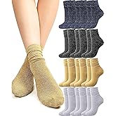 Syhood 12 Pairs Women's Novelty Glitter Ankle Socks Sparkly Metallic Casual Ladies Bright Retro Piles Ankle Socks