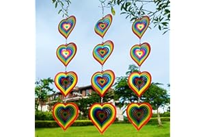 DJUAN Wind Spinners Outdoor Garden Decor,Colorful Heart Metal Hanging Ornaments for Yard Lawn Window Ceiling Home Christmas Day Party Wedding Decoration, Birthday Gifts for Mom Grandma Women Aunts