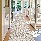 3x20 Long Hallway Runner Rug: Washable Stain Resistant Living Room Carpet Medallion Non-Slip Thin Rugs for Kinchen Dining Room Vintage Soft Low Pile Floor Mat for Bedroom Entryway (3x20,Cream/Beige)