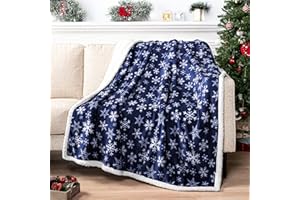 PAVILIA Blue Snowflake Christmas Sherpa Throw Blanket, Reversible Fleece Sherpa Cozy Holiday Blanket 50x60, Soft Winter Throw for Couch & Bed, Plush Cozy Warm