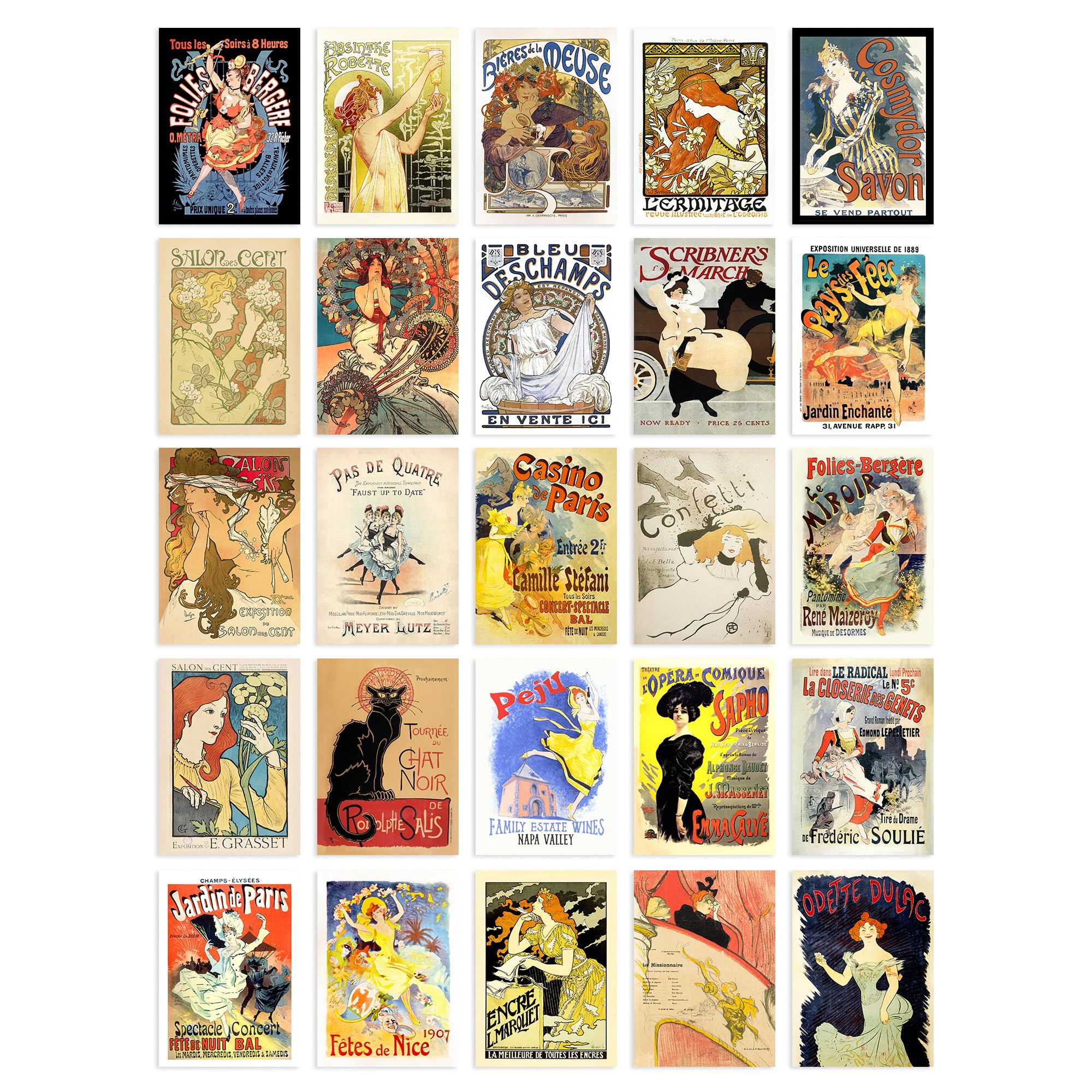 Artery8 50 Pcs Old French Advertising Aesthetic Collage Kit Wall Art Prints A6 Pack 14.8 x 10.5 cm (5.8 x 4.1) Room Decor Poster Collection Folies Bergere Moulin Rouge