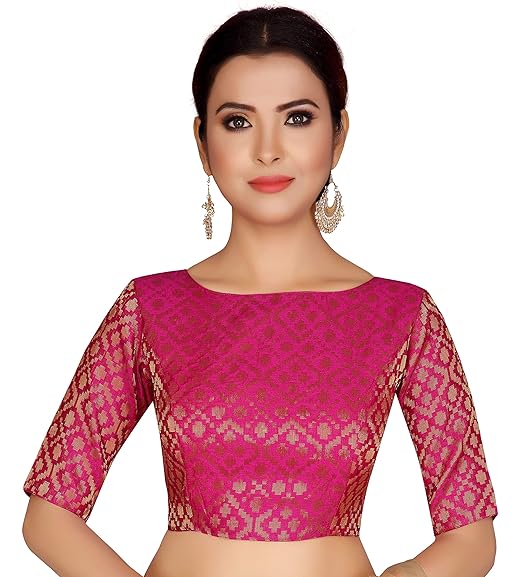 Women's Brocade Stitched Elbow Length Sleeves Saree Blouse