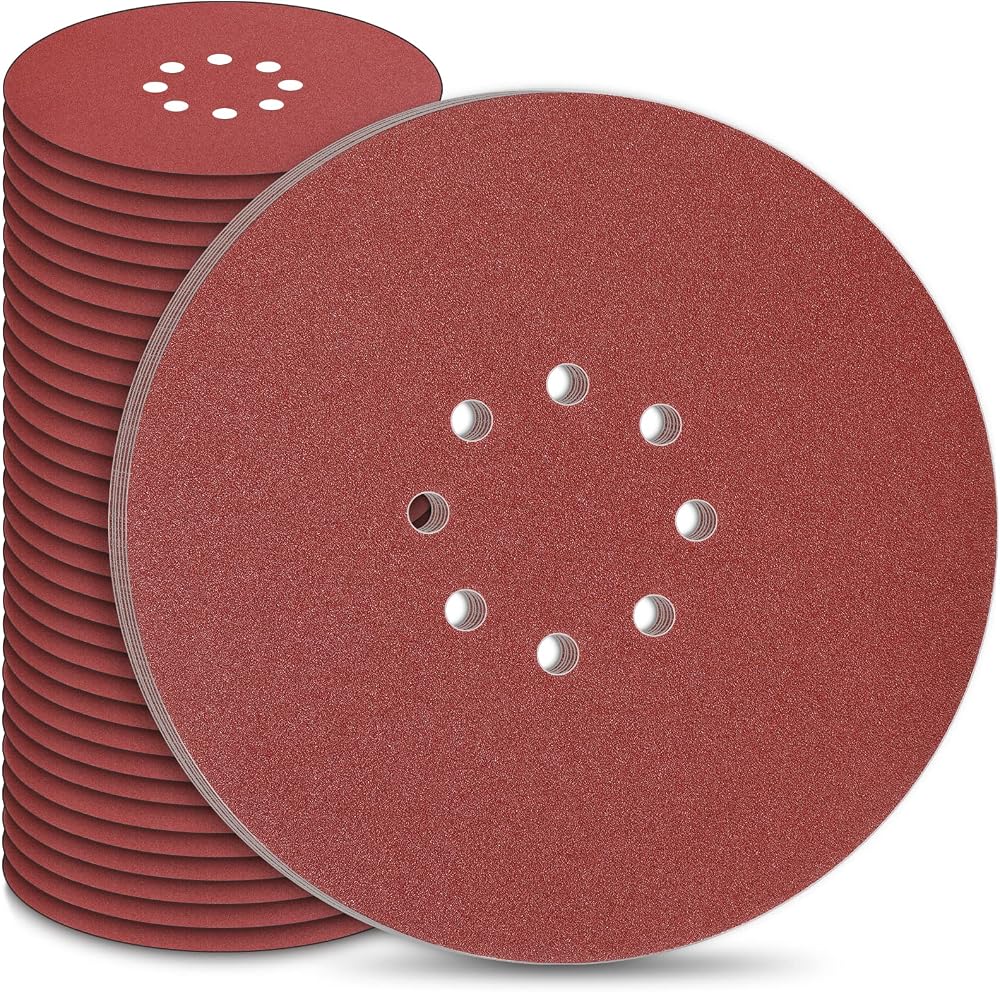 STEBRUAM 225mm Sanding Discs 50 Pack 8 Hole Mixed Grit 40-240 Hook & Loop