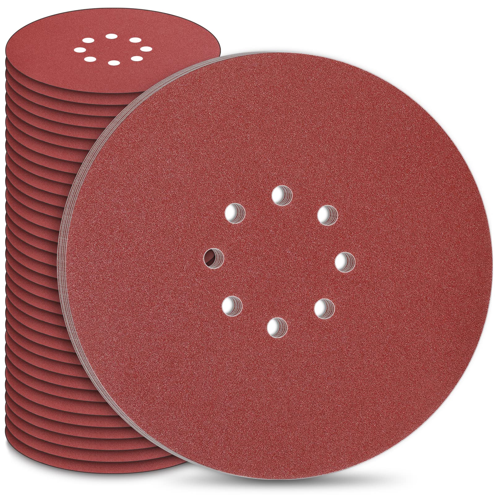 STEBRUAM 225mm Sanding Discs 50 Count, 9 Inch 8-Hole Hook and Loop Orbital Drywall Sander Sanding Pads Mixed Grit 40 60 80 120 240