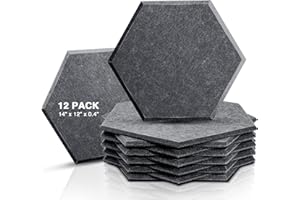 Sonic Acoustics 12 Pack Hexagon Acoustic Panels, 14" X 12" X 0.4" High Density Sound Absorbing Panels Sound Proof Insulation Beveled Edge Studio Treatment Tiles (Dark Grey)