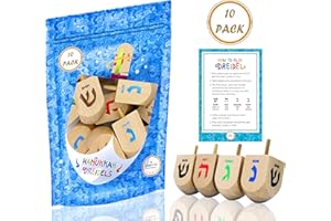 The Dreidel Company Hanukkah 10 Extra Large Hand Painted 3" Inch Wooden Dreidels - Includes Game Instruction Cards- (10-Pack XL)