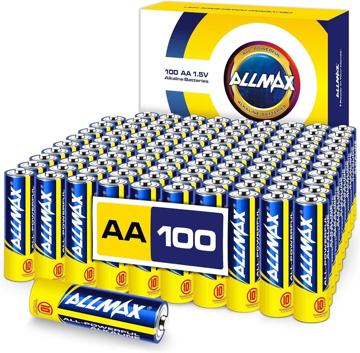 Allmax AA Maximum Power Alkaline Batteries (100 Count Bulk Pack) – Ultra Long-Lasting Double A Battery, 10-Year Shelf Life, Leak-Proof, Device Compatible – Powered by EnergyCircle Technology (1.5V): Health & Personal Care