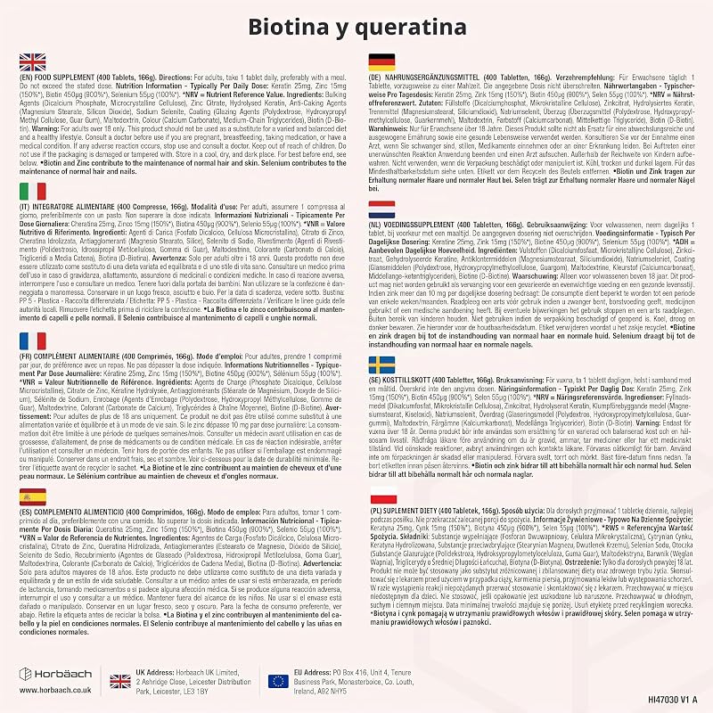Biotina Max con Keratina Zinc y Selenio - + de 1 Año de Suministro