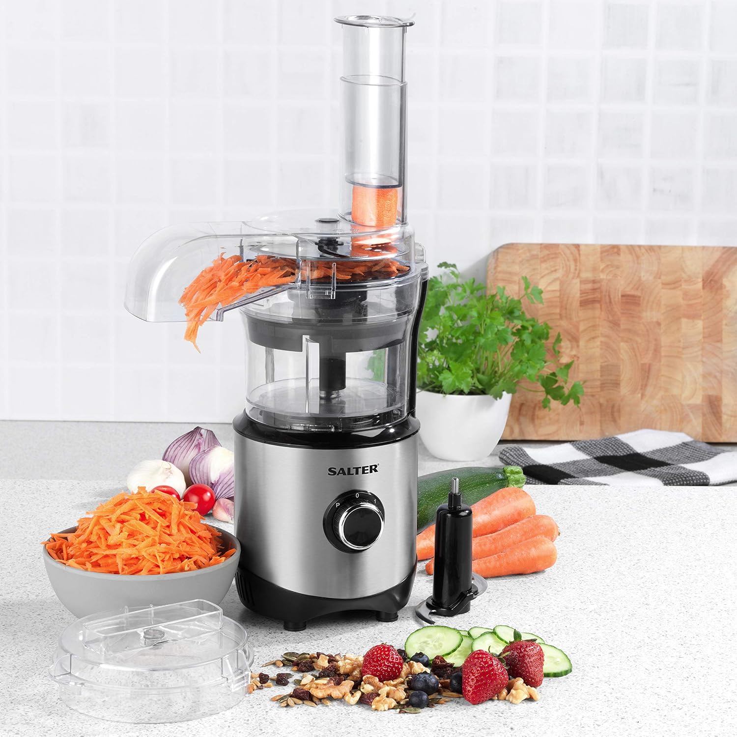 Salter EK4244 Mini Electric Food Processor Pro, Mini Universal Shredder with 900ml Bowl, 2 Speeds & Pulse Function - Image 3