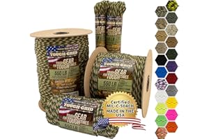 TOUGH-GRID Premium 550lb Paracord Rope - Made in USA - 100% Nylon Type III Mil-Spec - UV & Abrasion Resistant - Heavy Duty Strands - Outdoor Survival Rope - Used by US Military - 50 ft to 1000 ft