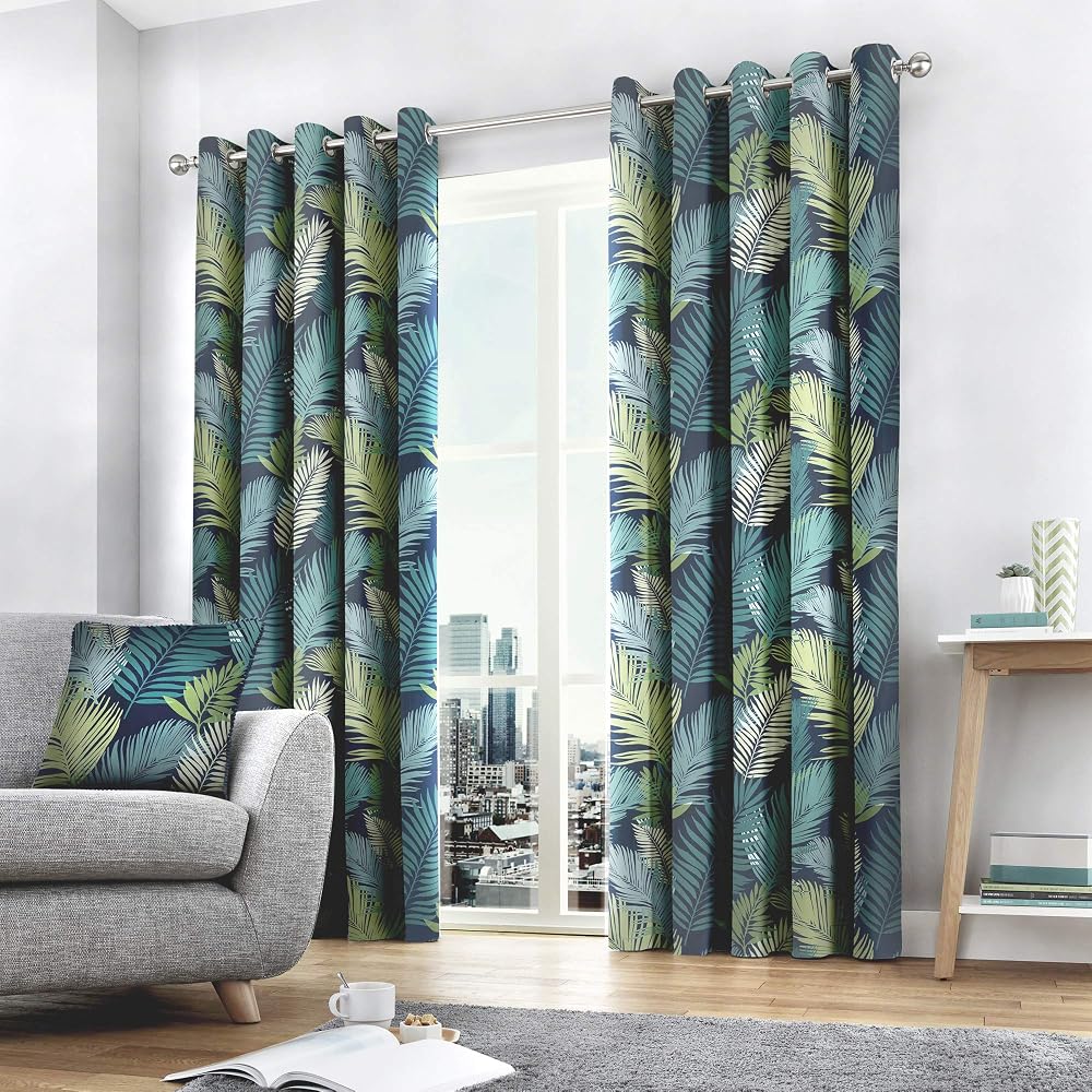 Fusion Tropical 100% Cotton Eyelet Curtains Pair 66x90 Multicolour