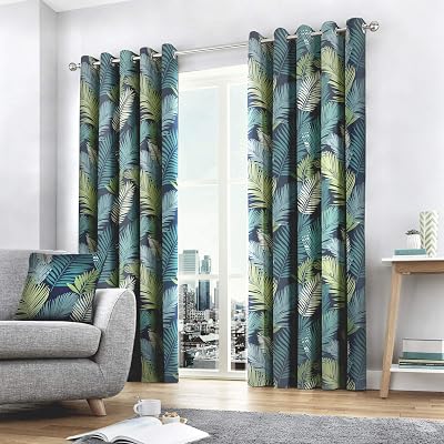 Fusion Tropical 100% Cotton Eyelet Curtains Pair 66x90 Multicolour