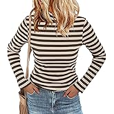 Women's Long Sleeve Stripe Shirts Fall Casual Mock Neck Ribbed Knit Tops 2025 Fashion Clothes