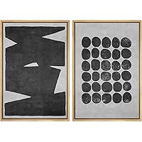 SIGNWIN Framed Wall Art Print Set Black Rectangluar Shapes and Stacked Circles Abstract Geometric Digital Art Modern Art Contemporary Edgy Dark for Living Room, Bedroom, Office - 16